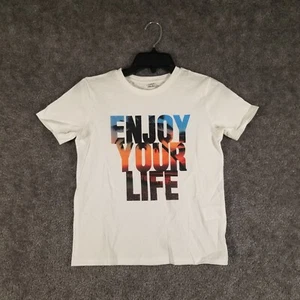 Shein Kid Sz 9Y T-Shirt White NWOT Casual Short Sleeve Enjoy Your Life Crew Neck - Picture 1 of 8