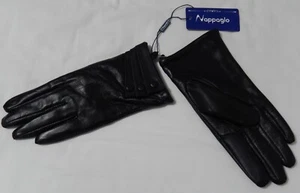 Guantes para mujer Nappaglo de cuero de cordero de napa negra con botones decoración talla L - Imagen 1 de 6
