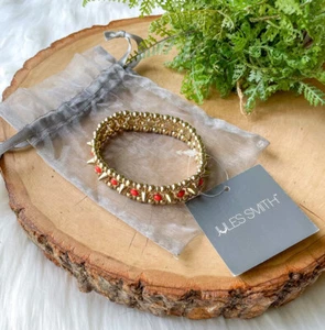 NWT JULES SMITH 14k Plated Gold Spike Stud ORANGE Stretch Bangle Bracelet - Picture 1 of 4