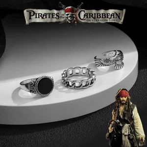 Jack Sparrow, The Pirates Of The Caribbean, Antique Silver, 3 Piece Ring Set - Picture 1 of 4