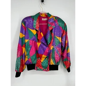 Rainbow Collection Vintage 80s Bomber Jacket Colorful Abstract Print Size M/L - Picture 1 of 7