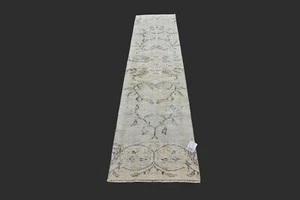 Tappeto vintage 2x8 turco Oushak runner fatto a mano anatolico boho kilim VERDE - Foto 1 di 9