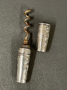 *LEER* Antiguo abrecorchos de viaje de plata esterlina despojado sacacorchos vid de uva - Imagen 1 de 5