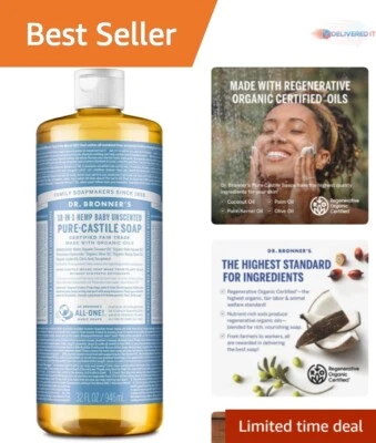 Jabón líquido Pure Castile - Jabón corporal orgánico 32 oz para piel sensible, sin perfume Foto 1 de 4