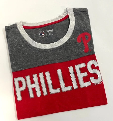 Women's'  Baseball Team Philadelphia Phillies Short sleeve Red/Gray Shirt Tee Cover