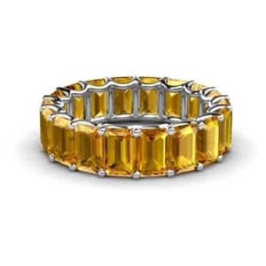 Citrine Emerald-Cut 6x4mm Full Eternity Band Ring With Rhodium Plated - Picture 1 of 6