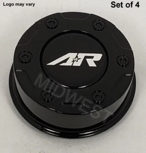 4 New American Racing Gloss Black 1326106941 Snap In Wheel Rim Center Caps - Picture 1 of 4