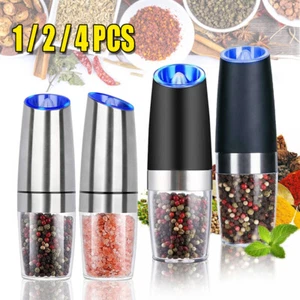 1/2/4X Gravity Electric Salt and Pepper Grinder Mill Shakers Adjustable with LED - Picture 1 of 14
