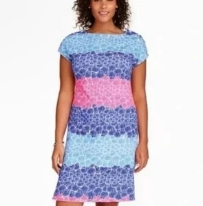 Talbots Blue & Pink 100% Cotton Coastal Allover Seashell Print Sheath Dress MP - Picture 1 of 7