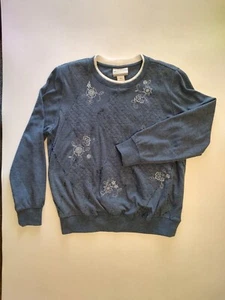 Alfred Dunner Petites, Womens Pullover Sweatshirt Blue Quilted, Flowers, Size PM - Picture 1 of 15