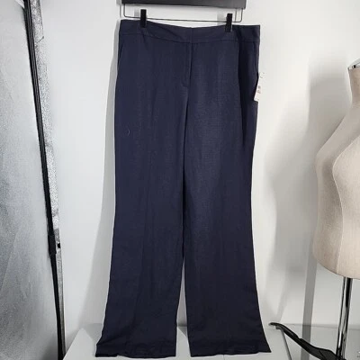 New NINE WEST Size 10 THE NEO CLASSIC Dress Pant POCKETS Navy Blue Linen Blend - Image 1 of 4