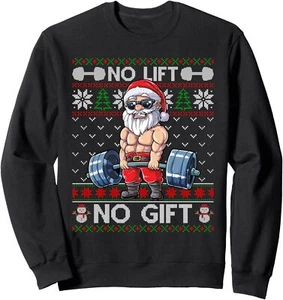 Funny Muscle Santa Lifting Christmas Ugly Christmas Sweater Sweatshirt - Picture 1 of 6