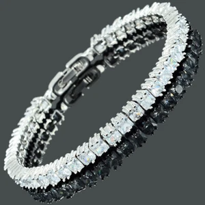 4mm Princess White Cubic Zirconia CZ White Gold Plated Tennis Bracelet 7" - Picture 1 of 3