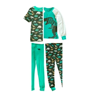 Little Rebels Boys 4-Piece Teal Dinosaur Pajama Set (Size 4 and 7) - Picture 1 of 11