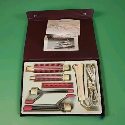 VINTAGE SEARS ROEBUCK CURLING IRON Styling Comb SET IN CASE Complete PINK F20 - Изображение 1 из 4