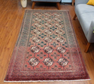 Tappeto 4x7 vintage tradizionale orientale in lana annodata a mano rosso tradizionale tappeto geometrico - Foto 1 di 12