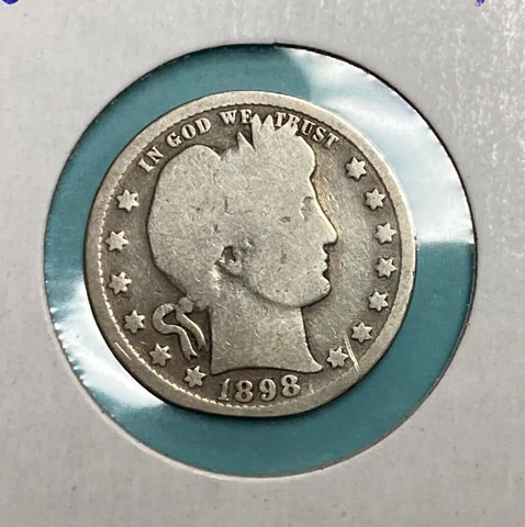 1898 P Barber Quarter ~ Old United States Silver Coin ~ #3 Cover