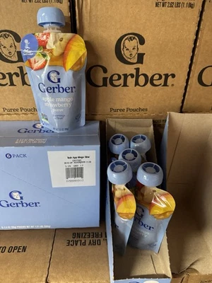 Gerber Apple Mango Strawberry Puree Pouches 6-Pack 3.5oz Stage 2 Baby 2nd Foods - Image 1 of 3