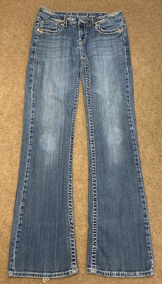 LA Idol Jeans Womens 9/31 Low Rise Bootcut Thick Stitch Festival Stretch Denim - Image 1 of 4