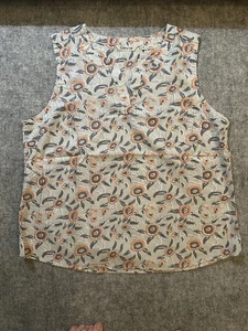 Orvis Shirt Womens XL Orange Gray Blue Floral Sleeveless Blouse 100% Cotton Top - Picture 1 of 8