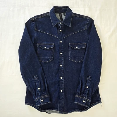 ASOS Heart & Dagger Dark Wash Denim Pearl Snap Western Shirt Men's M Slim 38-40 - Image 1 of 4