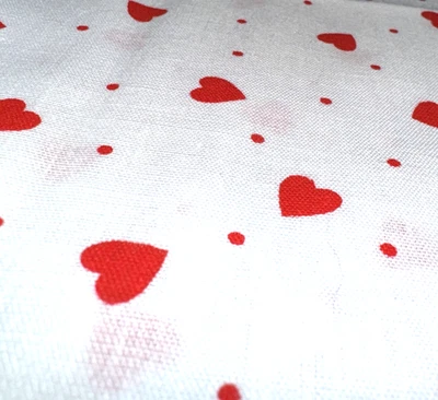 Tiny Red Heatrs and Polka Dots White Cotton Fabric 30" #29 - Image 1 of 4