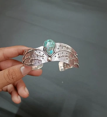 Beautiful Copper Turquoise Gems Bangle Sterling Silver Adjustable Gift Bangle Foto 1 de 4