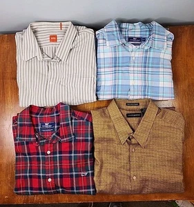 Lotto 4 camicie uomo manica lunga in flanella con bottoni Vineyard Vines Hugo Boss taglia 2XL - Foto 1 di 24