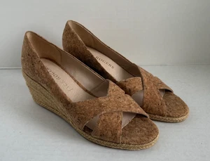 Jack Rogers 9M Tan Beige Palmer Cork Crisscross Wedge Espadrille Shoes Slip On - Picture 1 of 13