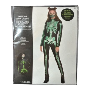 Skeleton Glow Catsuit 1 pc Glow in the Dark Bodysuit Women S/M Up to Size 8 NEW - Picture 1 of 2