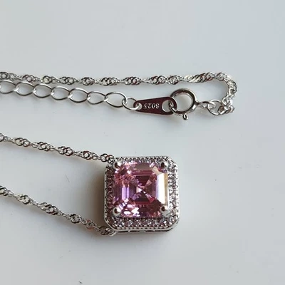 925 Sterling Silver 3CT Asscher Cut Tourmaline Pendant 18" Chain Gemstone - Image 1 of 3