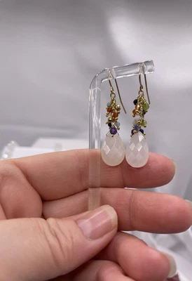 Moonstone Earrings Natural Shimmer Briolette 14K Gold Filled Handmade Dangle - Image 1 of 4