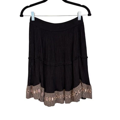Alaia Paris Skirt Womens XS Black Gold A Line Ribbed Knit Ruffle Designer Italy  - Image 1 of 4