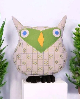 Textured Figural Owl Throw Pillow Embroidered Flowers Whimsical Kidcore READ - Image 1 of 4