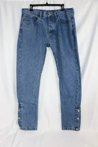 MNML Button Snap Ankle Detail & Fly Blue Denim Jeans Mens 34 Washed Streetwear - Picture 1 of 10