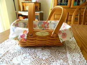 2001 Longaberger Woven Memories Basket  2 Handle W/Liner & Plastic Insert - VGUC - Picture 1 of 6