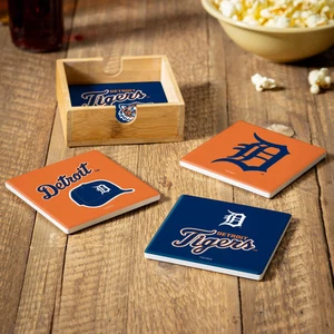Detroit Tigers Keramik Untersetzer Set, 4 Stück mit Holzbehälter - Bild 1 von 4