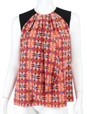 Blusa sin mangas ETRO naranja estampado geométrico y crepé de seda negra 40 Foto 1 de 4