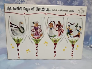 Block Basics The Twelve Days of Christmas Goblets Hand Painted Wine Glasses 2003 - Picture 1 of 21
