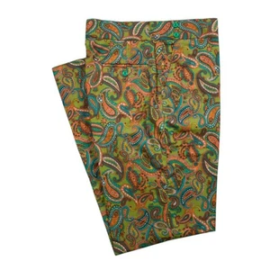 Mens 34 Gurkha Pants Green Paisley Print Cotton Flat Front Straight Fit Trousers - Picture 1 of 8