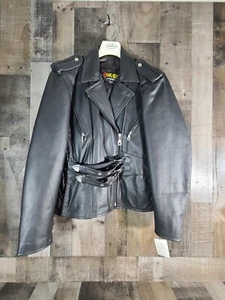NEW Womens Hawg Riders Black Leather Motorcycle Jacket Double Belt LJ1007  - Picture 1 of 6