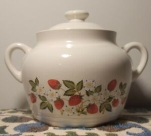 Vintage 1970s Sheffield Strawberries and Cream Stoneware Cookie Jar