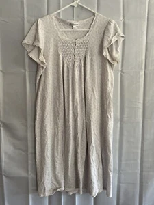 Vintage 1980s Miss Elaine White Pink Floral Maxi Nightgown Nightie Modest SS L - Picture 1 of 5