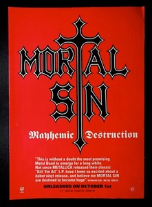 1987 Mortal Sin Mayhemic Destruction 80s Metal Band Vintage Print Ad - Picture 1 of 1