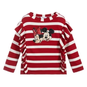 Monnalisa Girl's Cute Red & White Striped DisneyTop w/Ruffles & Appliqués, Sz 10 - Picture 1 of 10