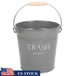 Round Garbage Can Durable Steel Waste Basket Home Office Bathroom Bedroom Gray - Picture 1 of 6