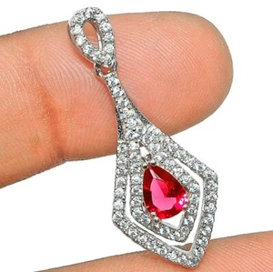 1CT Treated Ruby & White Topaz 925 Solid Sterling Silver Pendant Jewelry - Imagen 1 de 1