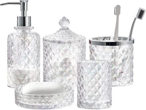 Set of 5 Glass Bathroom Accessories Set Luxurious Crystal Sparkling Colored - Picture 1 of 6