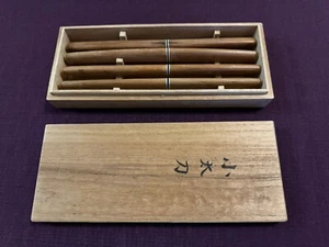 Vintage Kitchen knives Sushi? set of 4 Japan Stainless wooden Katana W/ Box - Picture 1 of 23