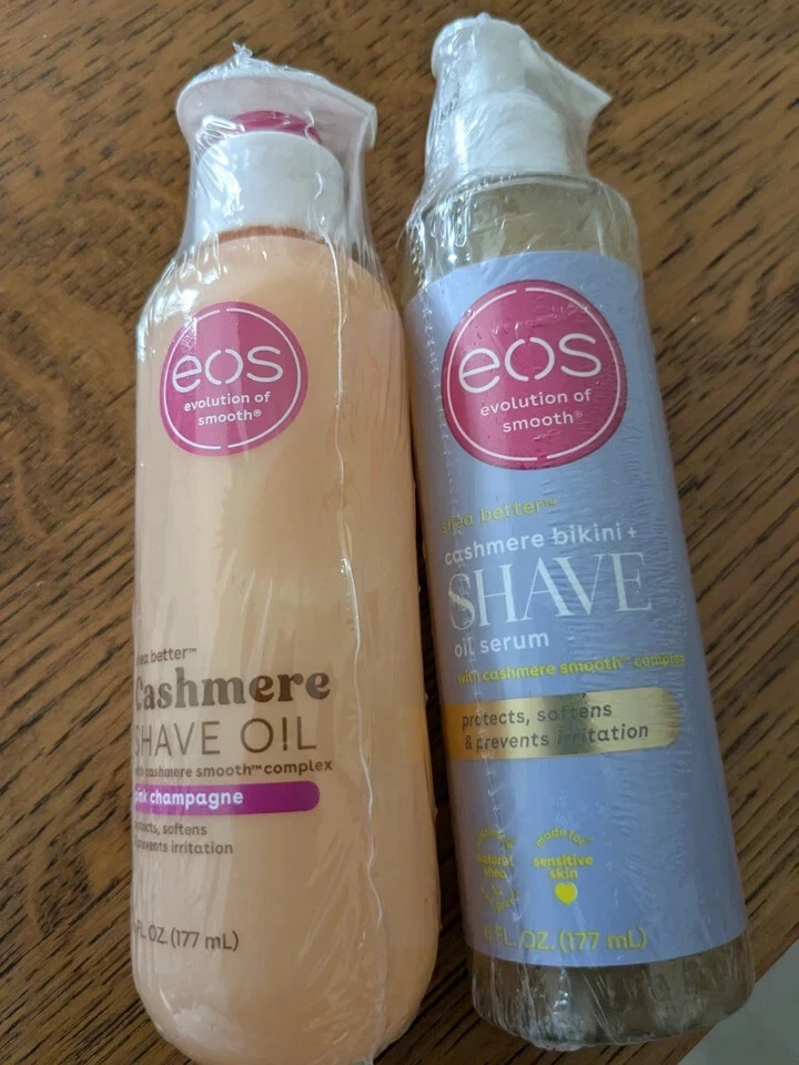 Suero de aceite de afeitado de bikini de cachemir EOS + aceite de afeitado de cachemir rosa champán 6 oz CADA UNO Foto 1 de 1